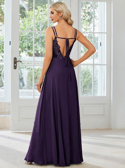 Belén | Vestido Largo de Gasa y Encaje con Espalda Descubierta