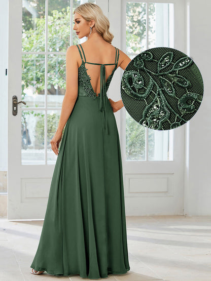 Belén | Vestido Largo de Gasa y Encaje con Espalda Descubierta