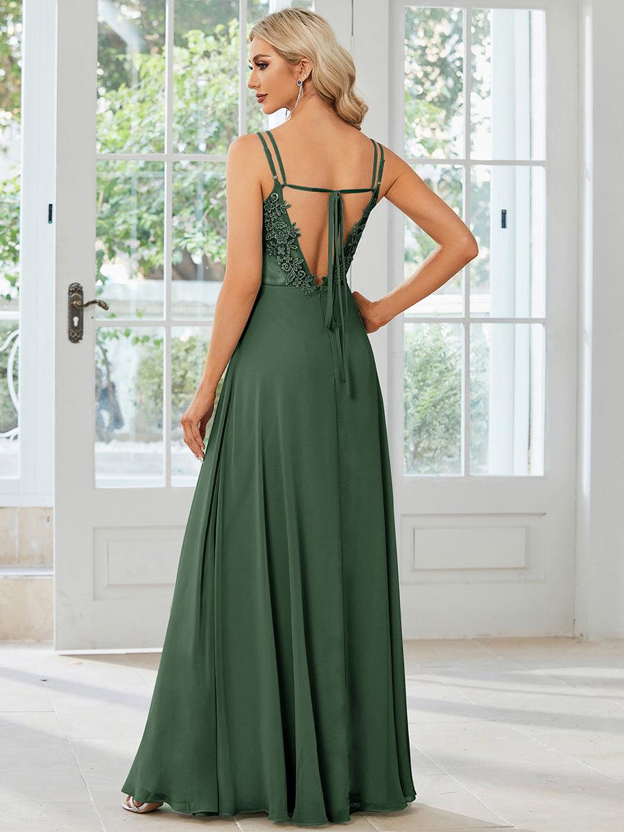 Belén | Vestido Largo de Gasa y Encaje con Espalda Descubierta