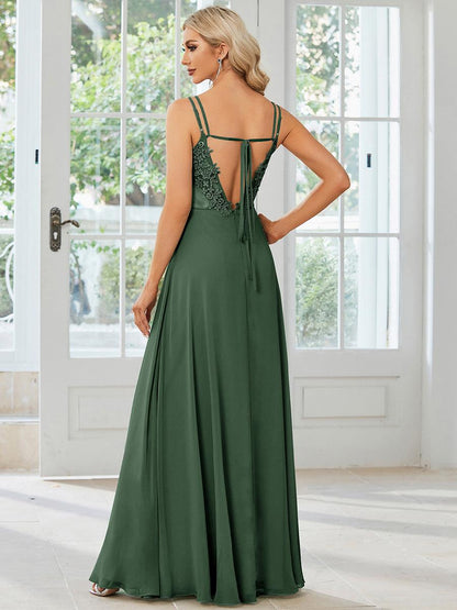 Belén | Vestido Largo de Gasa y Encaje con Espalda Descubierta