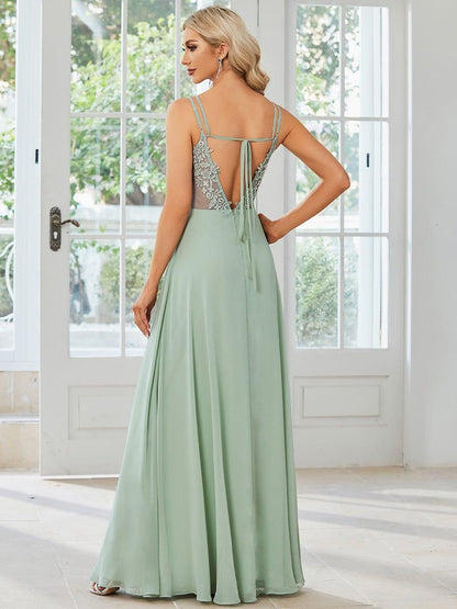 Belén | Vestido Largo de Gasa y Encaje con Espalda Descubierta