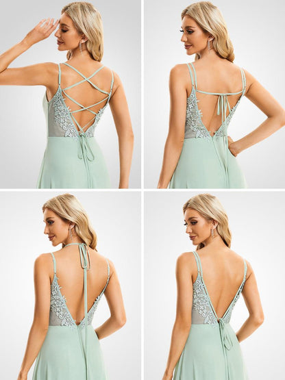 Belén | Vestido Largo de Gasa y Encaje con Espalda Descubierta