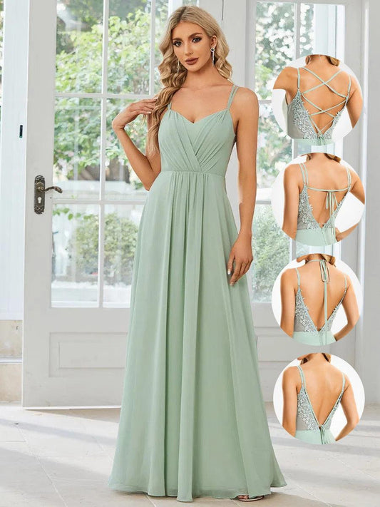 Belén | Vestido Largo de Gasa y Encaje con Espalda Descubierta