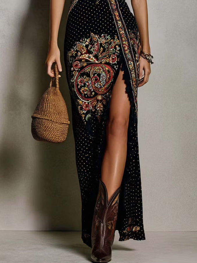 Sienna | Printed Maxi Dress with Deep V and High Slit