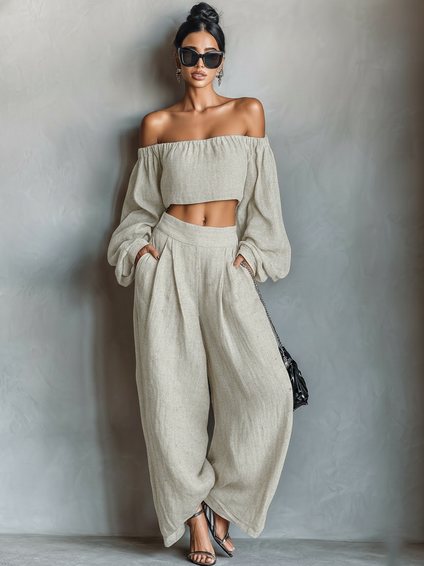 Clara | Conjunto de Lino con Palabra de Honor y Pernera Ancha