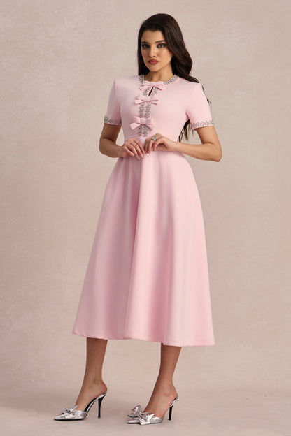 Vestido midi con lazo, cuerpo entero