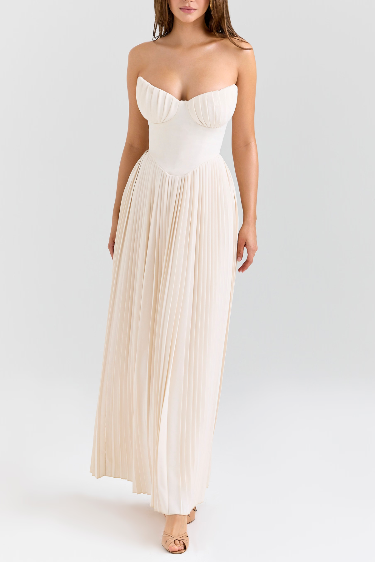 Nagore | Vestido Largo Palabra de Honor Plisado