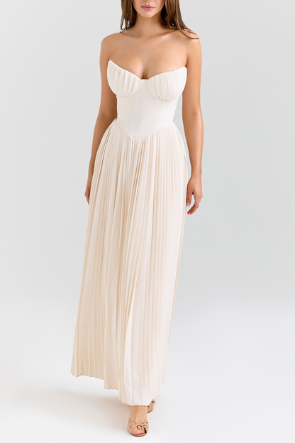 Nagore | Vestido Largo Palabra de Honor Plisado