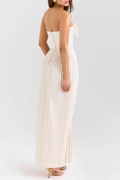 Nagore | Vestido Largo Palabra de Honor Plisado