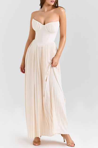 Nagore | Vestido Largo Palabra de Honor Plisado
