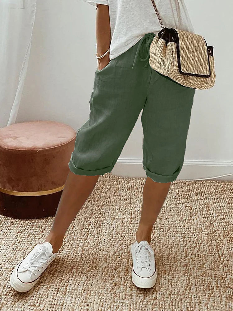 Olivia | Pantalón Corto Tipo Bermuda de Lino Estilo Capri
