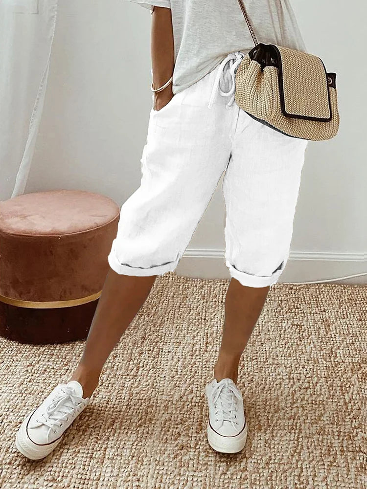 Olivia | Pantalón Corto Tipo Bermuda de Lino Estilo Capri