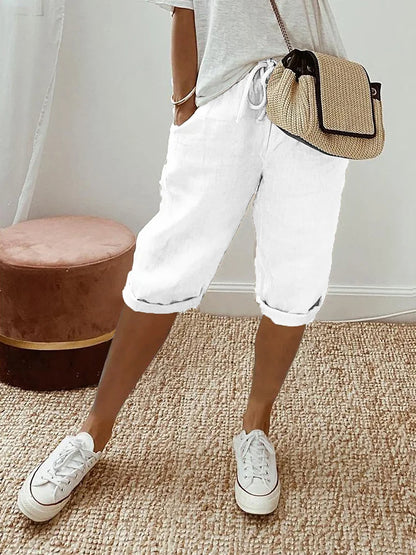 Olivia | Pantalón Corto Tipo Bermuda de Lino Estilo Capri