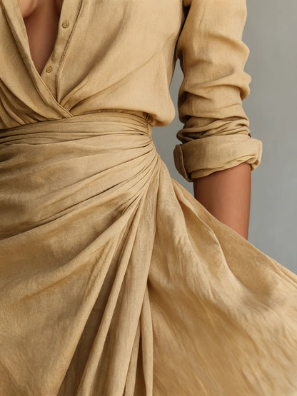 Elvira | Belted Lapel Maxi Dress