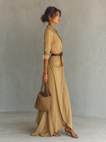 Elvira | Belted Lapel Maxi Dress