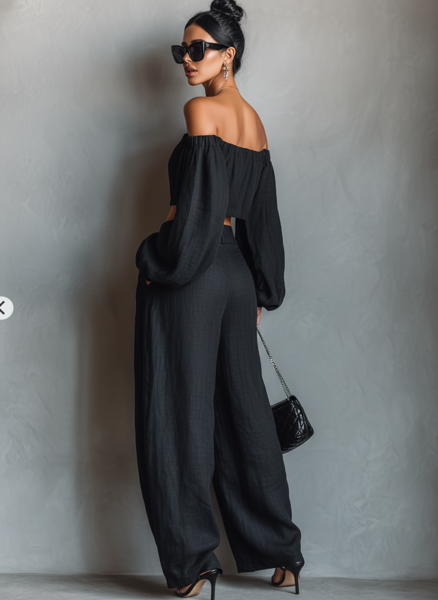 Clara | Conjunto de Lino con Palabra de Honor y Pernera Ancha