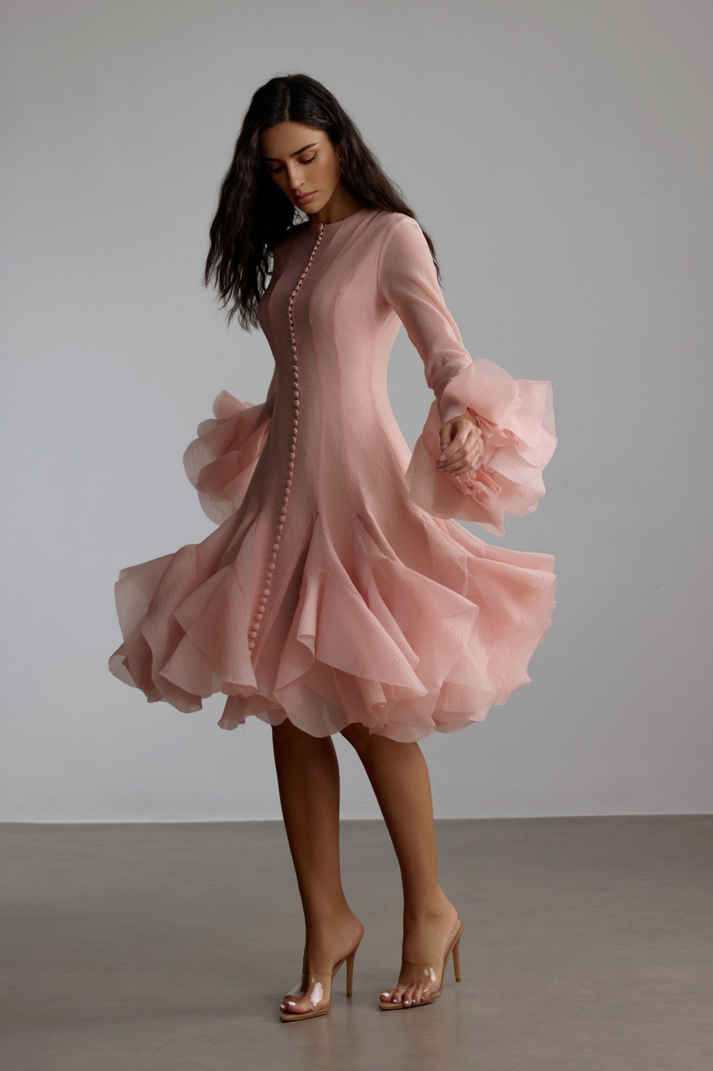Vestido midi de manga larga, frontal