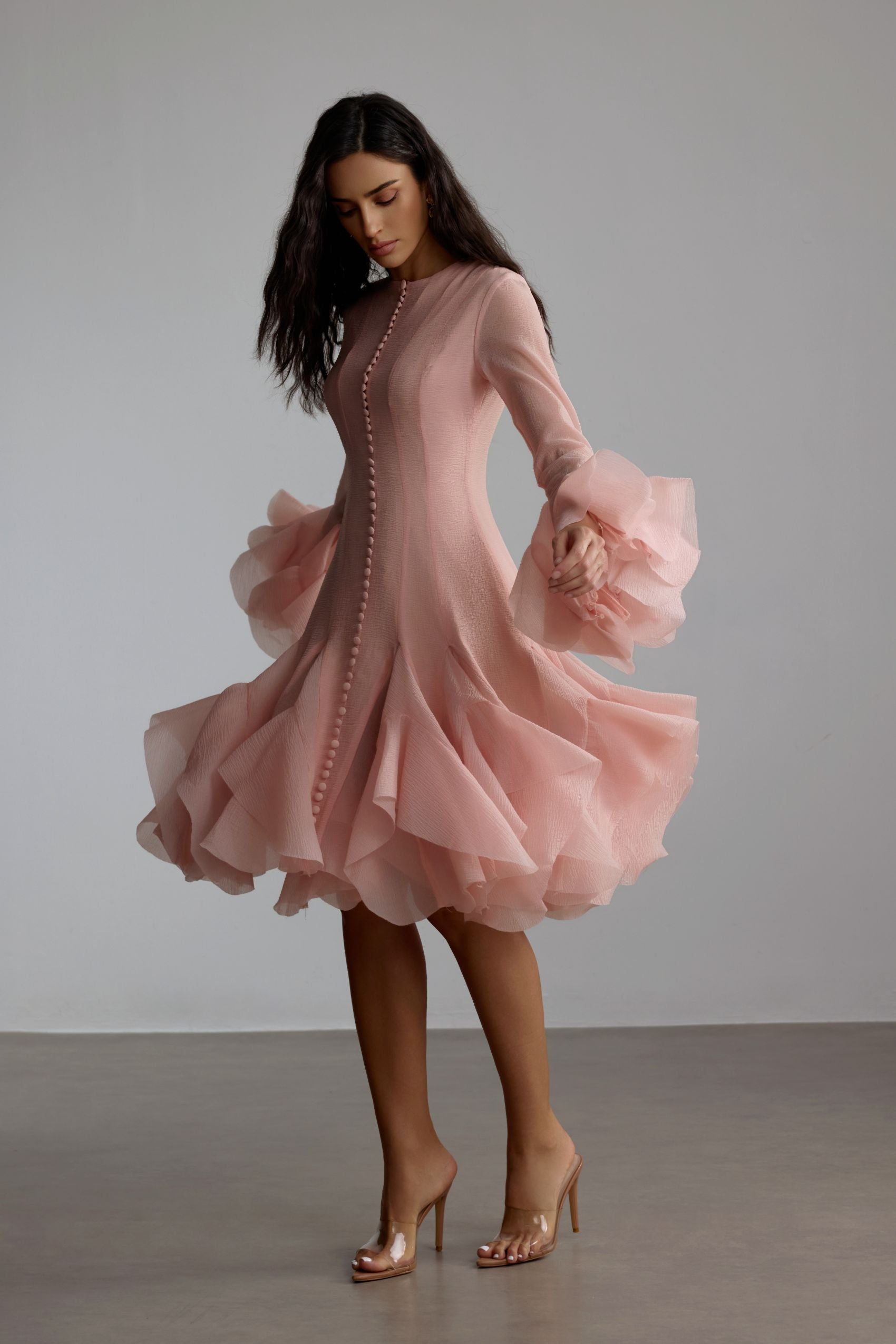 Vestido midi de manga larga, frontal