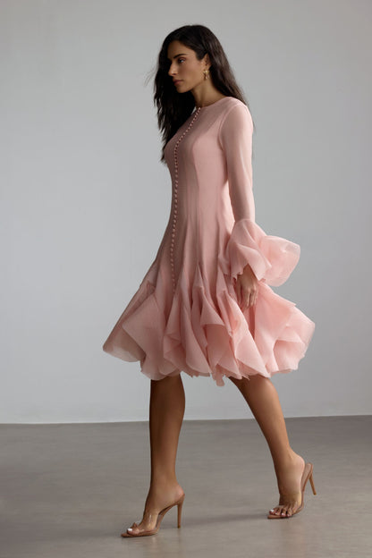 Vestido midi de manga larga, tres cuartos