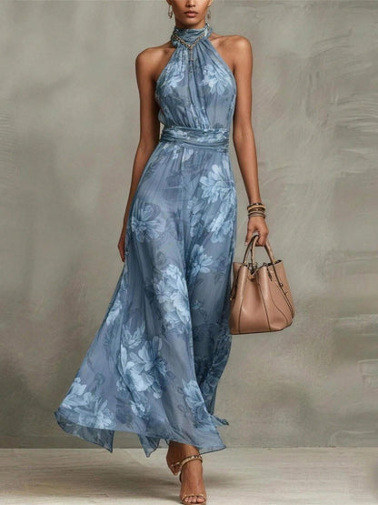Amila | Floral Chiffon Halter Maxi Dress