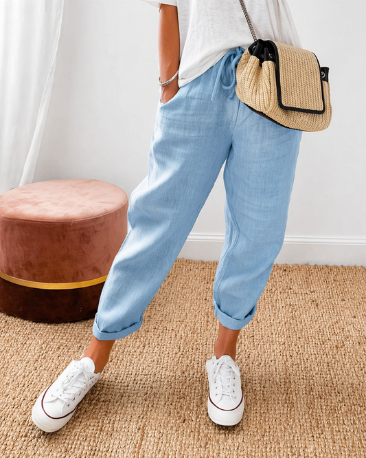 Carlota | Pantalón de Lino de Corte Relajado con Bajo Vuelta