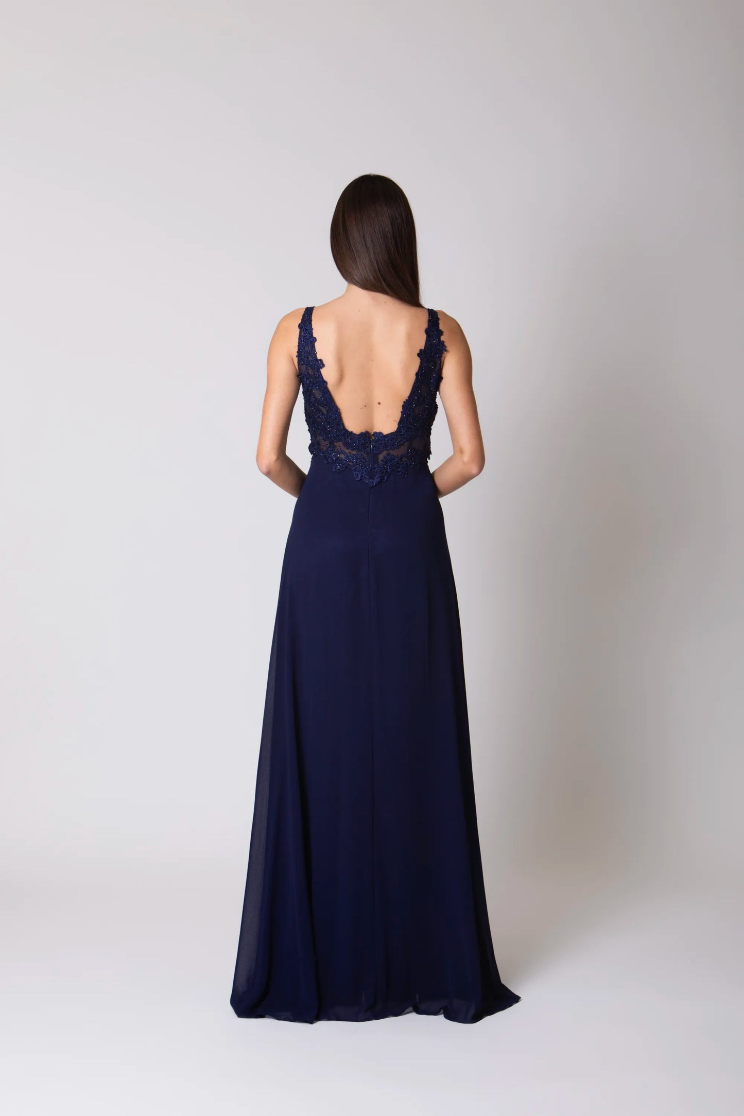 Miriam | Vestido Largo de Gasa con Encaje y Abertura