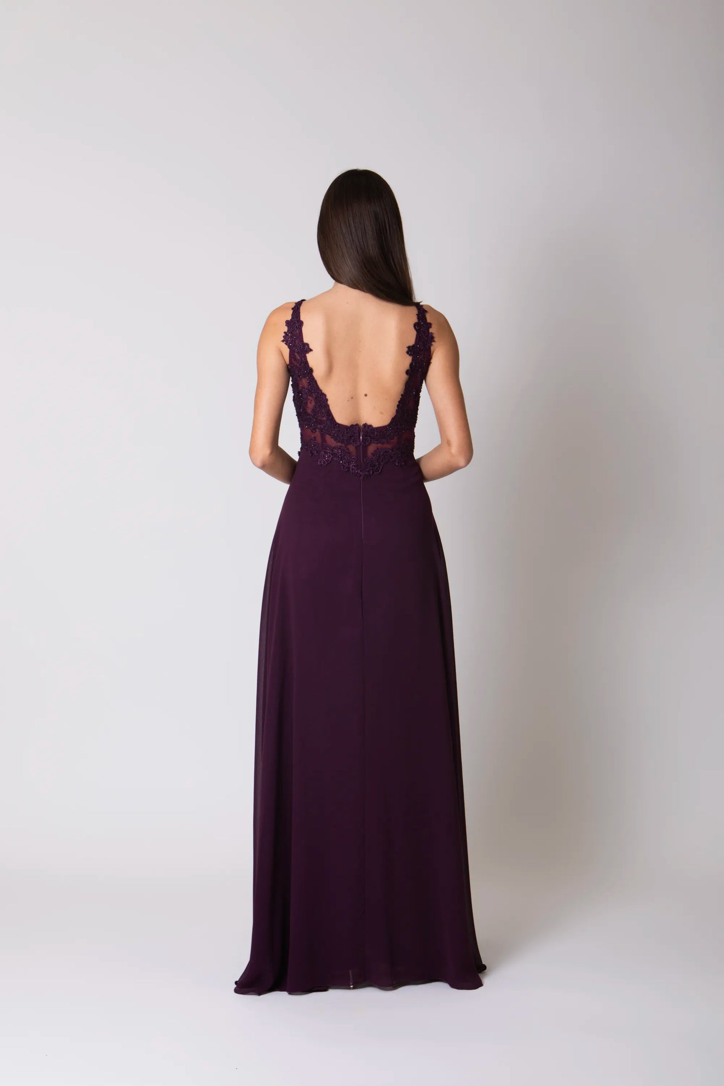 Miriam | Vestido Largo de Gasa con Encaje y Abertura