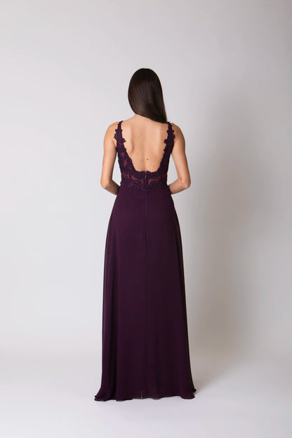 Miriam | Vestido Largo de Gasa con Encaje y Abertura