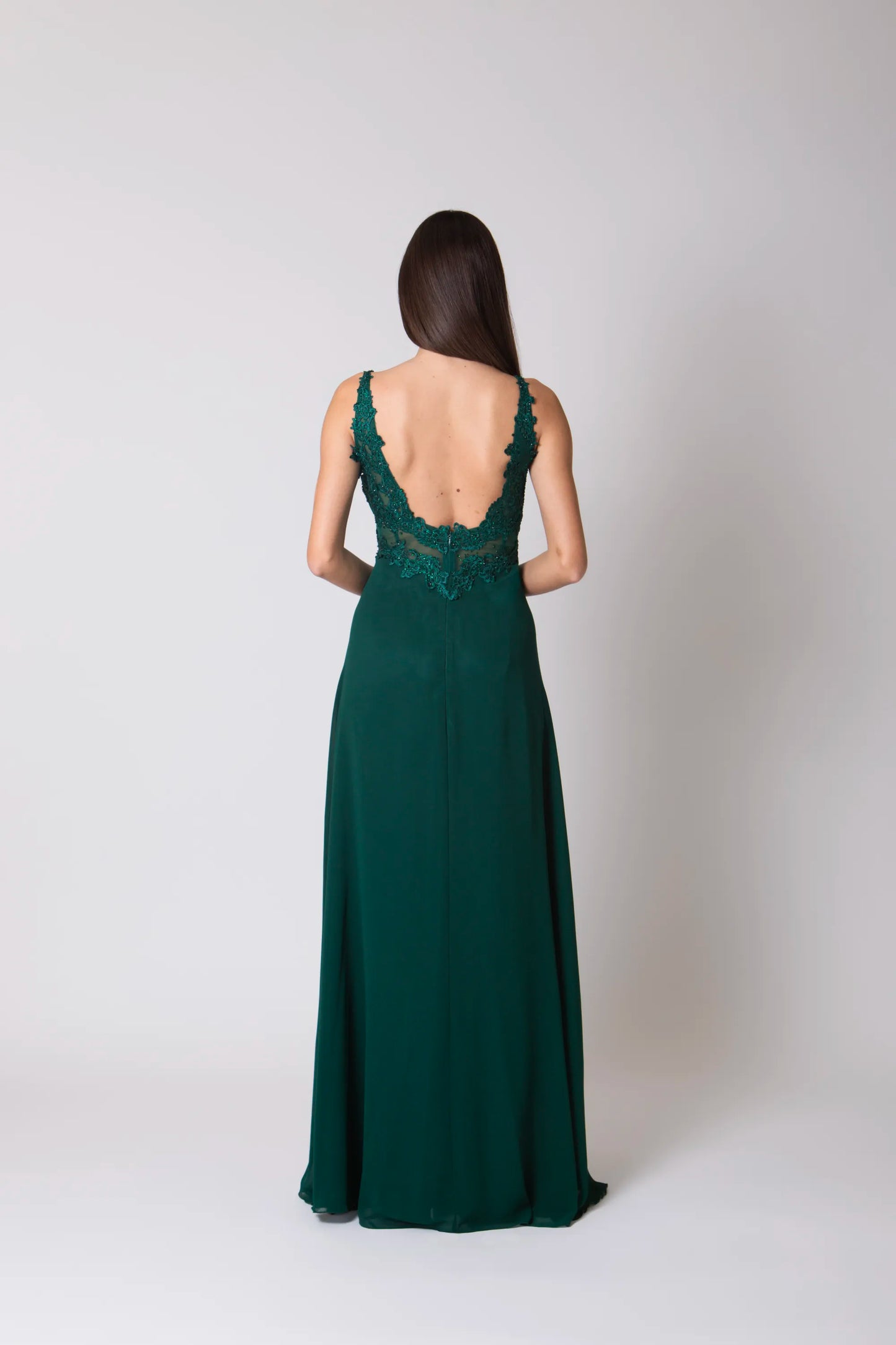 Miriam | Vestido Largo de Gasa con Encaje y Abertura