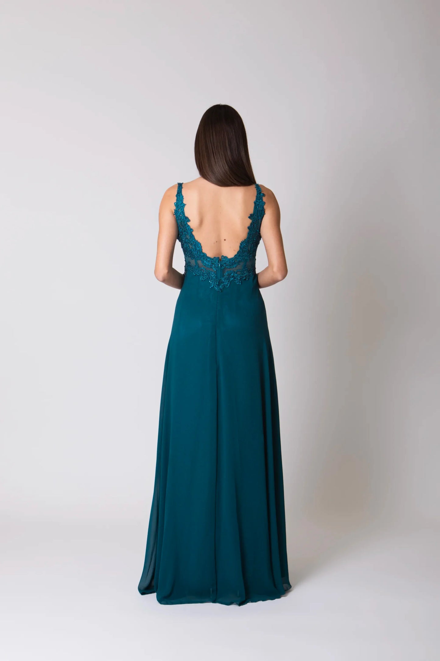 Miriam | Vestido Largo de Gasa con Encaje y Abertura