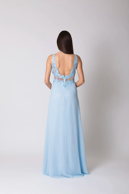 Miriam | Vestido Largo de Gasa con Encaje y Abertura