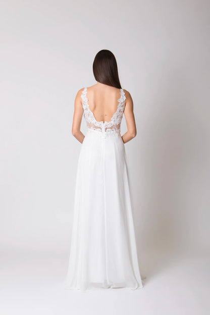 Miriam | Vestido Largo de Gasa con Encaje y Abertura