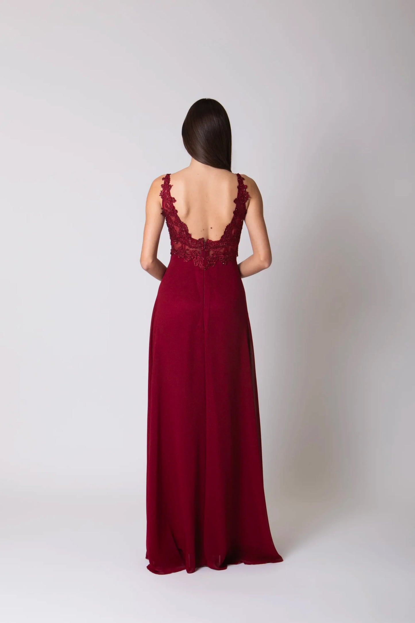 Miriam | Vestido Largo de Gasa con Encaje y Abertura