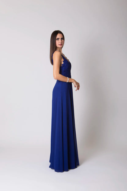 Miriam | Vestido Largo de Gasa con Encaje y Abertura
