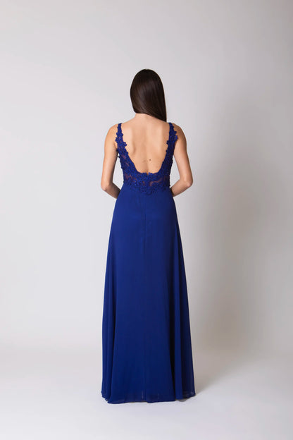 Miriam | Vestido Largo de Gasa con Encaje y Abertura