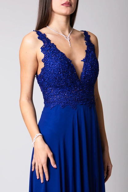 Miriam | Vestido Largo de Gasa con Encaje y Abertura