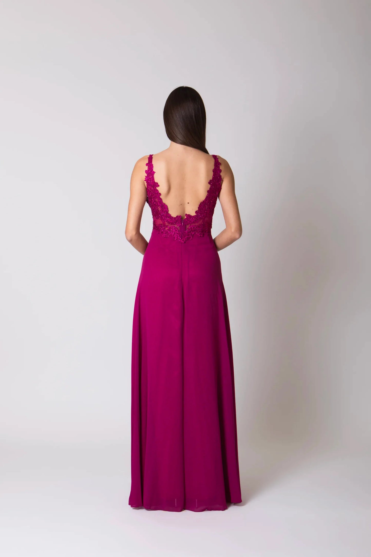 Miriam | Vestido Largo de Gasa con Encaje y Abertura