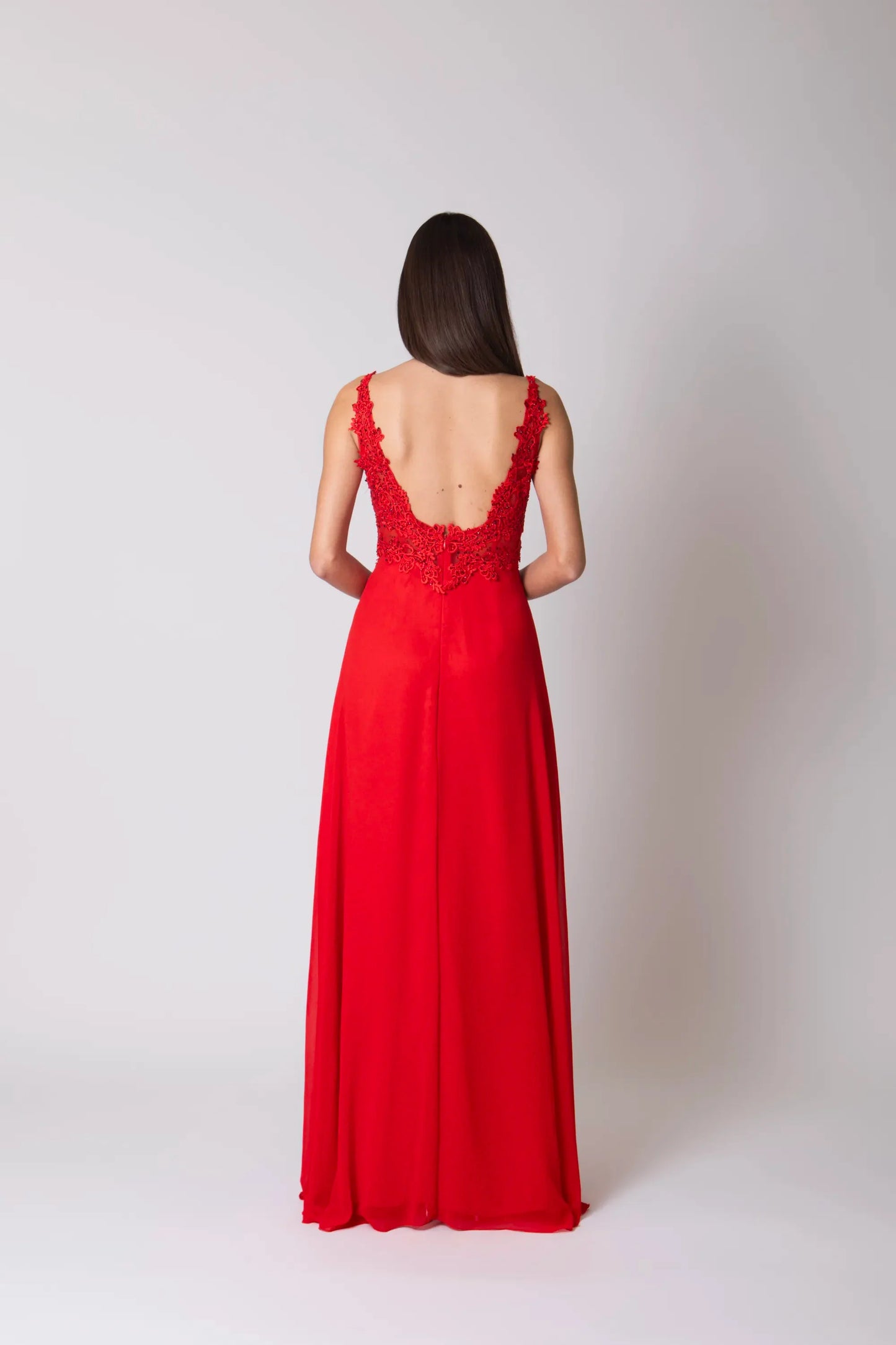 Miriam | Vestido Largo de Gasa con Encaje y Abertura