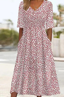 Martina | Cotton Midi Dress with V-neck and Pintucks