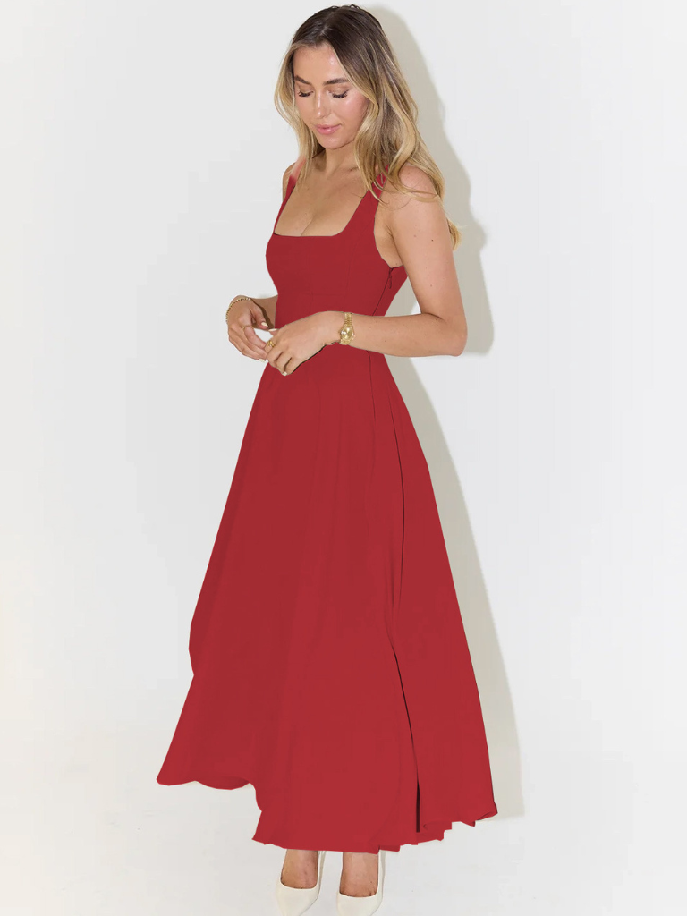 Amara | Vestido Midi con Escote Cuadrado y Falda de Línea A