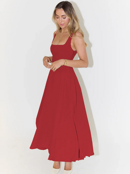 Amara | Vestido Midi con Escote Cuadrado y Falda de Línea A