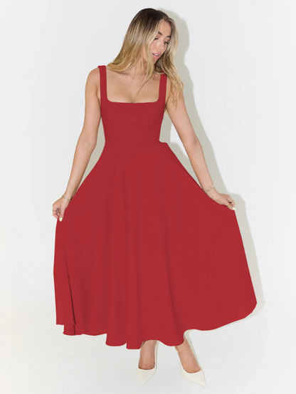 Amara | Vestido Midi con Escote Cuadrado y Falda de Línea A