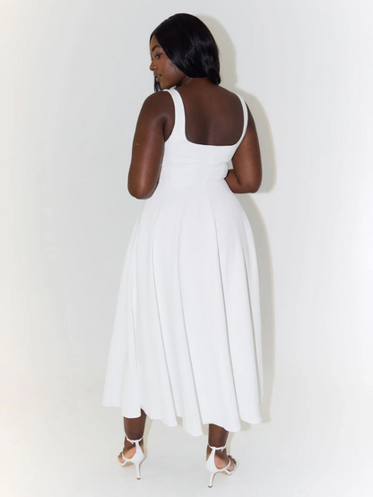 Amara | Vestido Midi con Escote Cuadrado y Falda de Línea A