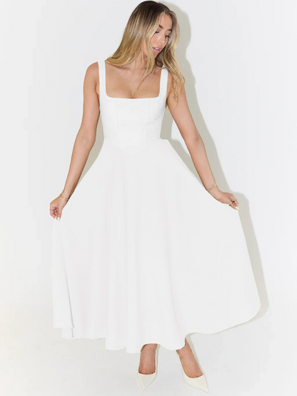 Amara | Vestido Midi con Escote Cuadrado y Falda de Línea A