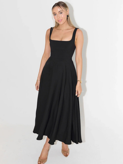 Amara | Vestido Midi con Escote Cuadrado y Falda de Línea A