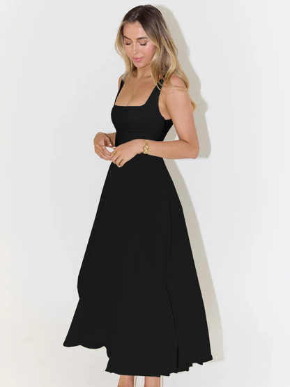 Amara | Vestido Midi con Escote Cuadrado y Falda de Línea A