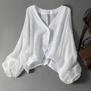 Daniela | Linen Blouse with Batwing Sleeves and V-Neck
