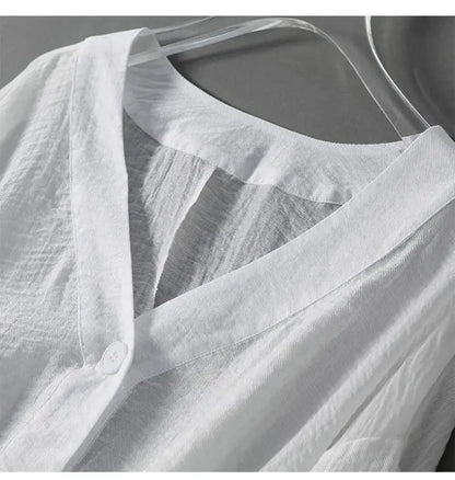 Daniela | Blusa de Lino con Manga Murciélago y Escote en V