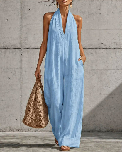 Candela | Halter Wide-Leg Overalls with Pockets