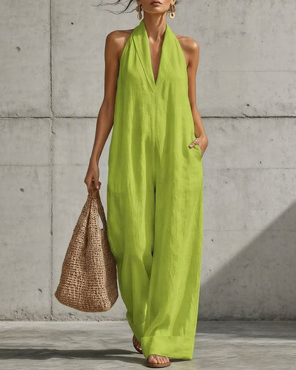 Candela | Halter Wide-Leg Overalls with Pockets